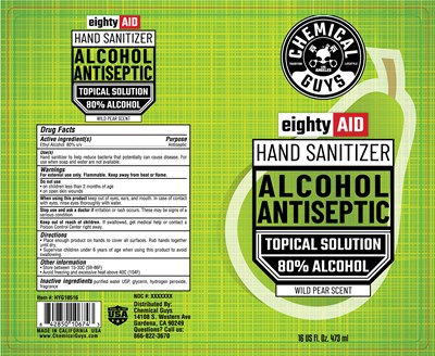 Chemical Guys 80 Hand Sanitizer Pear